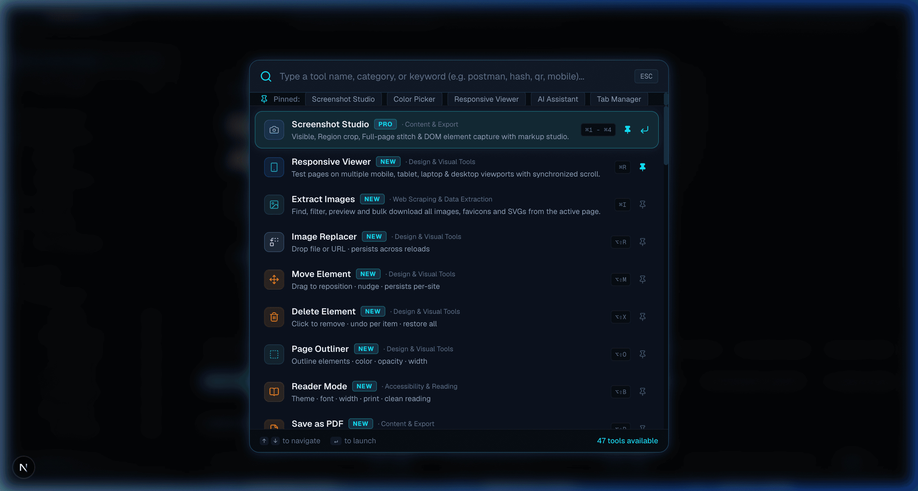 Auzaar Pro Chrome Extension Command Palette
